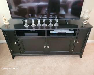 Leick Home 60Inch TV Stand constructed of solid black hardwoodsLeick Home 60Inch TV Stand constructed of solid black hardwoods