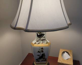 Vintage Porcelain Table Lamp with handpainted floral and bird motif