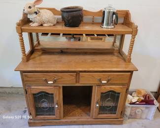 Oak Sideboard Buffet with builtin wine rack and mirror backsplash
