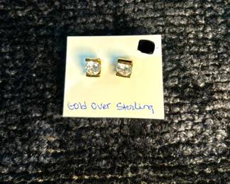 Gold Overlay on Sterling Silver CZ Earrings