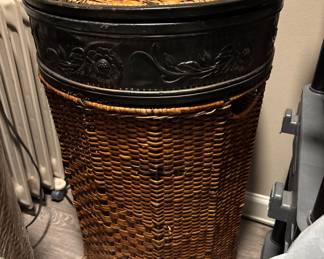 Large Rattan Basket with Metal Lid