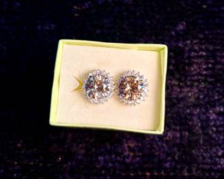 Topaz surrounded with CZ earrings