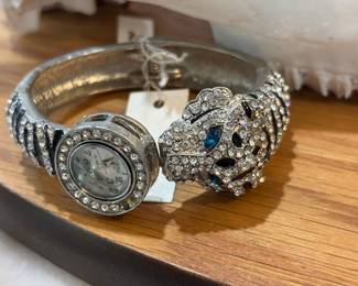 Leopard & Rhinestone Cuff Bracelet