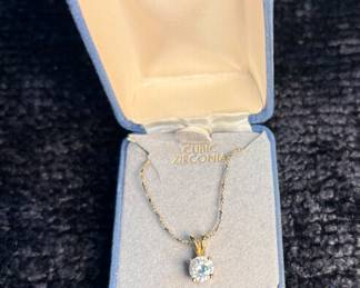 Gold Overlay on Sterling Silver CZ Pendant Necklace