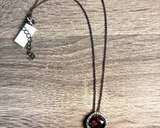 Red Glass Bead with Rhinestones pendant necklace