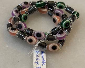 Hematite & Glass Evil Eye Bead Bracelet s