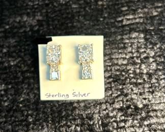 Sterling Silver Small Dangling Rhinestone Earring