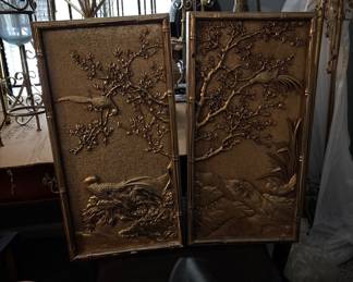 MCM Syraco Set of 2 Gold Birds Floral Wall Art