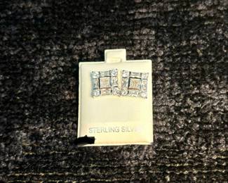 Sterling Silver Square Earrings with Rhinestones