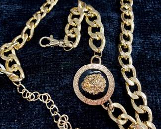 Gold Tone Chain Link Belt with Lion Head Medallion Belt