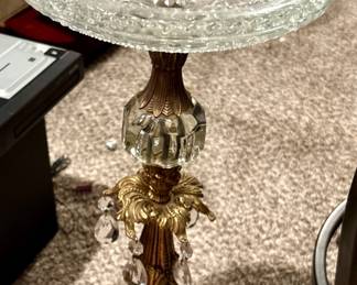 Vintage crystal and brass standing floor ashtray