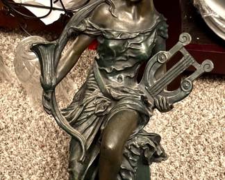 Vintage Neoclassical Figure Muse with a Lyre Lamp