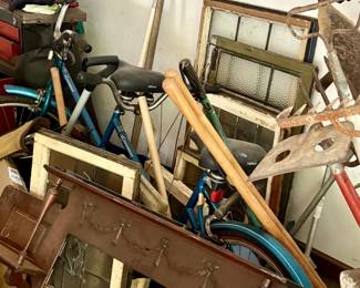 Vintage Mantle, frames and other items still being set-up.