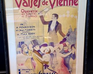 Framed Original Vintage Poster: Valses De Vienna-Johann Strauss Circa 1930's
