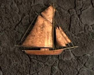 MidCentury Modern Copper Sailboat Wall Art