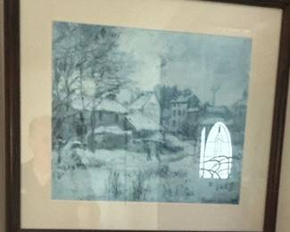 Winter Landscape Print with Stained Glass Window