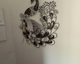 Metal Peacock Wall Art with Mail Holder