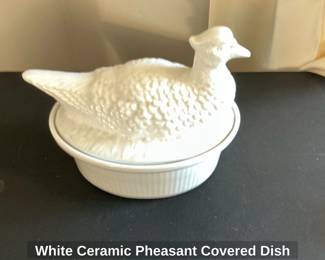 White Ceramic Pheasant Covered Dish