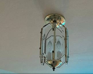 Vintage Brass and Etched Glass Flush Mount Light Fixture