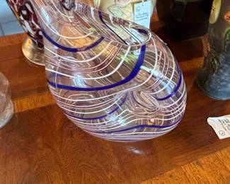 Murano Glass Vase with Blue and White Filigree Latticino
