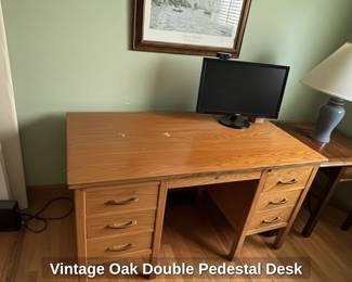 Vintage Oak Double Pedestal Desk