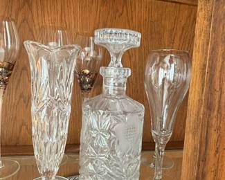 Cut Crystal Decanter and Vase Set