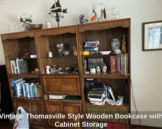 Vintage Thomasville Style Wooden Bookcase with Cabinet Storage