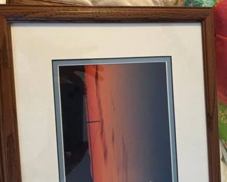 Framed Photograph of Sunset over Water