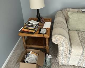 Wooden End Table with Lamp and Books