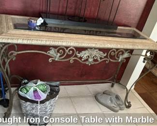 Wrought Iron Console Table with Marble Top