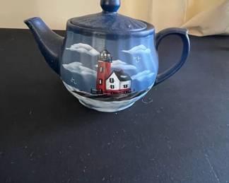 HandPainted Lighthouse Ceramic Teapot