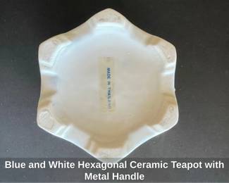 Blue and White Hexagonal Ceramic Teapot with Metal Handle third image