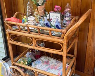 Rattan, Bamboo Bar Cart 