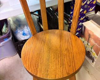 Five oak swivel counter height bar stools - solid chairs
