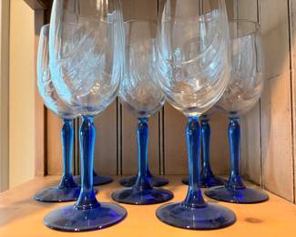 Lovely cobalt blue stemmed wine glasses