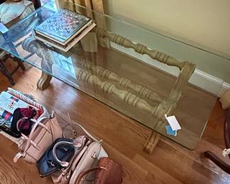 Glass Top Coffee Table with Spindle Legs