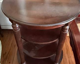 Regency Carved Banded Mahogany Three-Tier Drum Side Table