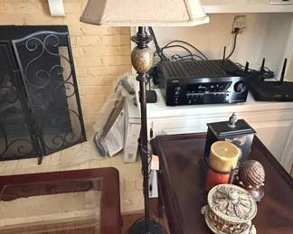 Traditional Floor Lamp with Decorative Stem Accent and Fabric Shade