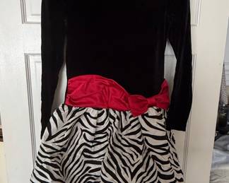 Bonnie Jean Girls' Black Velvet Zebra Print Dress
