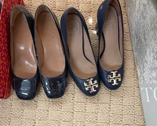 Tory Burch Women's Navy Leather Ballet Flats and Black Patent Leather Pumps
