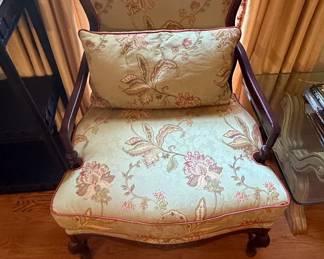 Louis XV Style Bergere Armchair with Floral Upholstery