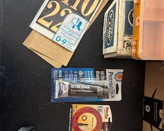 Lot of Home Improvement Supplies: Hillman Numbers, Permatex Gasket Maker, Korky Toilet Seal, and Paint Protection Film