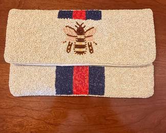 Beaded Clutch with Bee and Stripe Motif