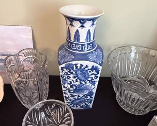 Blue and White Porcelain Vase with Floral and Dragon Motifs