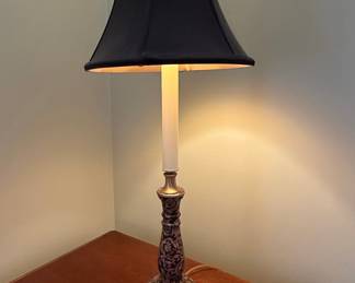 Ornate Candlestick Table Lamp with Black Bell Shade