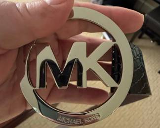 Michael Kors MK Logo Belt Buckle with Black Embossed Leather Belt