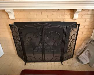 Ornate Scrollwork Tri-Fold Fireplace Screen with Doors