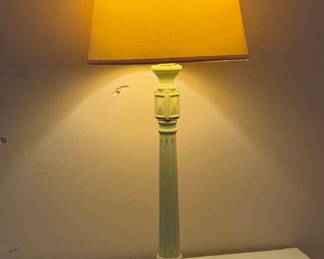 Vintage Pedestal Lamp with Yellow Drum Shade