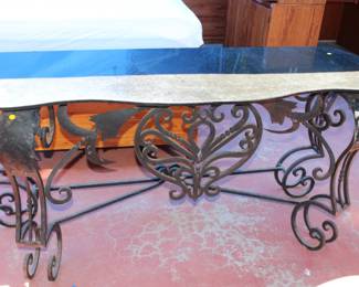 Black iron base table with marble top
