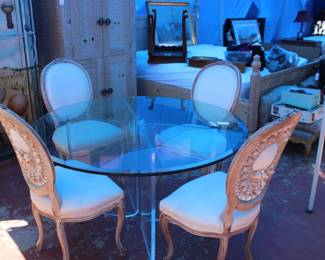 Fabulous Glass top kitchen table with shell back relief chairs